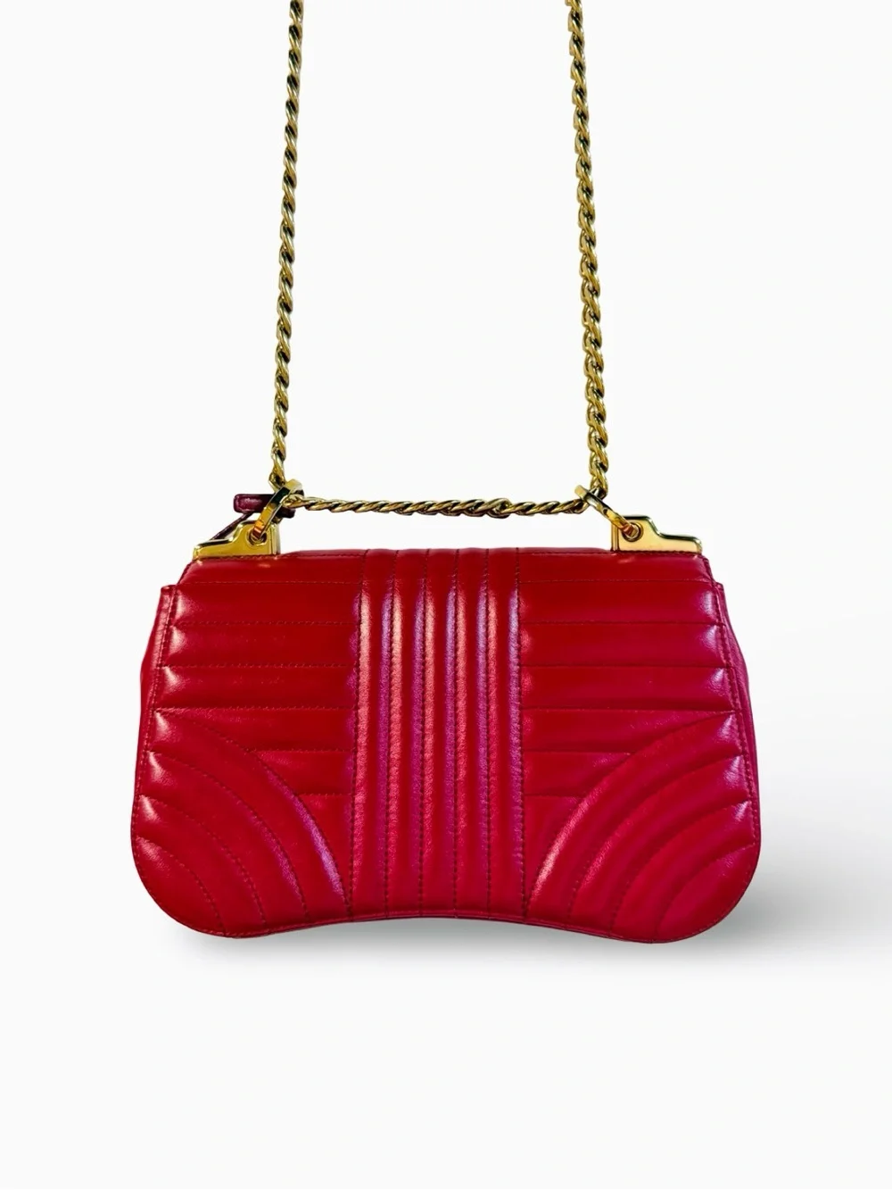 Prada Diagramme Quilted Leather Shoulder Bag in Red with Chain Strap Crossbody - Picture 4 of 16